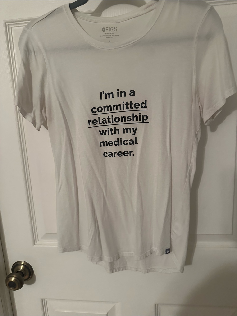 Figs White Short-Sleeve Tee with Black Medical Career Graphic